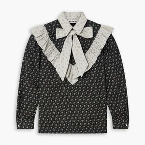 Batsheva Black Floral Blouse with Ruffle Detail